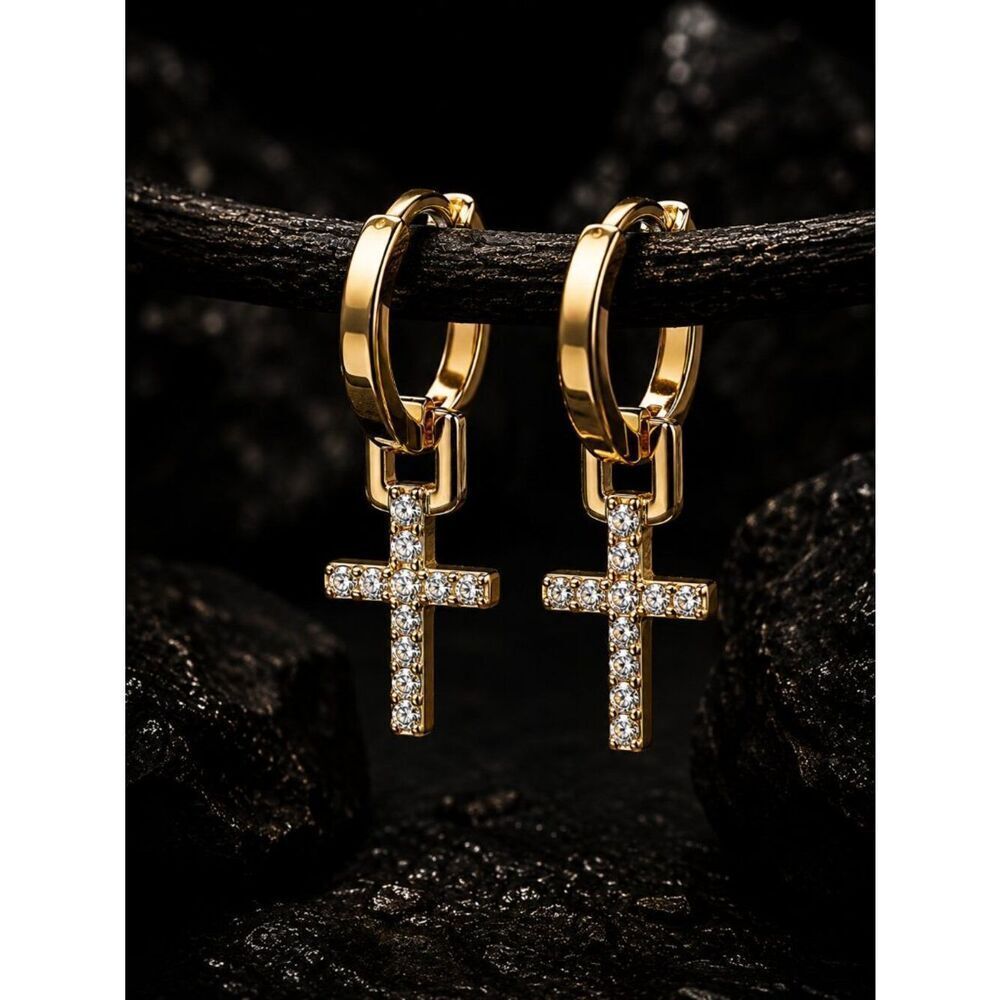 Stainless Steel Cross Hoop Earrings
